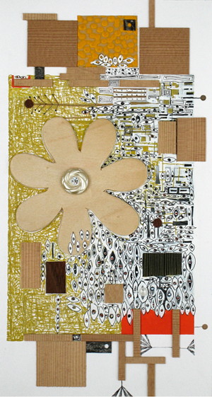 Nancy Monk Orange Roots, 2008 Acrylic, wood, button, ink on photograph 10.75 x 5.5”