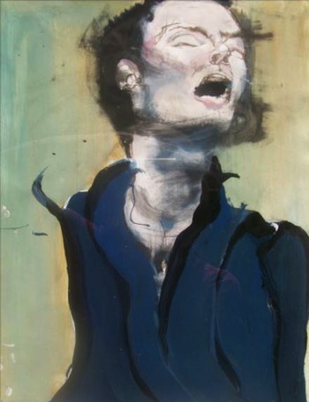 "Thom Yorke Live Sketch" ink, acrylic & enamel on paper, 10.5" x 13.5" by Camille Waldorf