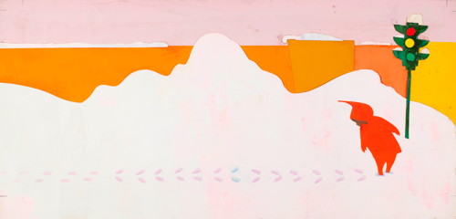 Ezra Jack Keats, "Crunch, crunch, crunch, his feet sank into the snow." Final illustration for The Snowy Day, 1962. Collage and paint on board. Ezra Jack Keats Papers, de Grummond Children's Literature Collection, McCain Library and Archives, The University of Southern Mississippi. Copyright Ezra Jack Keats Foundation.
