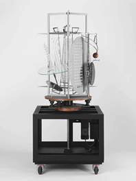 László Mohly-Nagy, Light Prop for an Electric Stage, 1929-30, exhibition replica, constructed in 2006 through the courtesy of Hattula Moholy-Nagy. Metal, plastics, glass, paint, and wood, with electric motor. Harvard Art Museums/Busch-Reisinger Museum, Hildegard von Gontard Bequest Fund 2007.105. Imaging Department © President and Fellows of Harvard College.