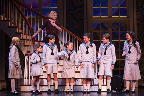 Kerstin Anderson plays Maria Rainer in the national tour of Rodgers & Hammerstein’s “The Sound of Music,” directed by Jack O’Brien. Anderson is joined by the von Trapp children: (L-R) Svea Johnson who plays Brigitta, Audrey Bennett (Gretl), Quinn Erickson (Kurt), Mackenzie Currie (Marta), Maria Knasel (Louisa), Erich Schuett (Friedrich) and Paige Silvester (Liesl). “The Sound of Music” is now playing at the Center Theatre Group/Ahmanson Theatre through October 31, 2015. Tickets are available at CenterTheatreGroup.org or by calling (213) 972-4400. Contact: CTG Media and Communications / (213) 972-7376 / CTGMedia@ctgla.org Photo by Matthew Murphy.