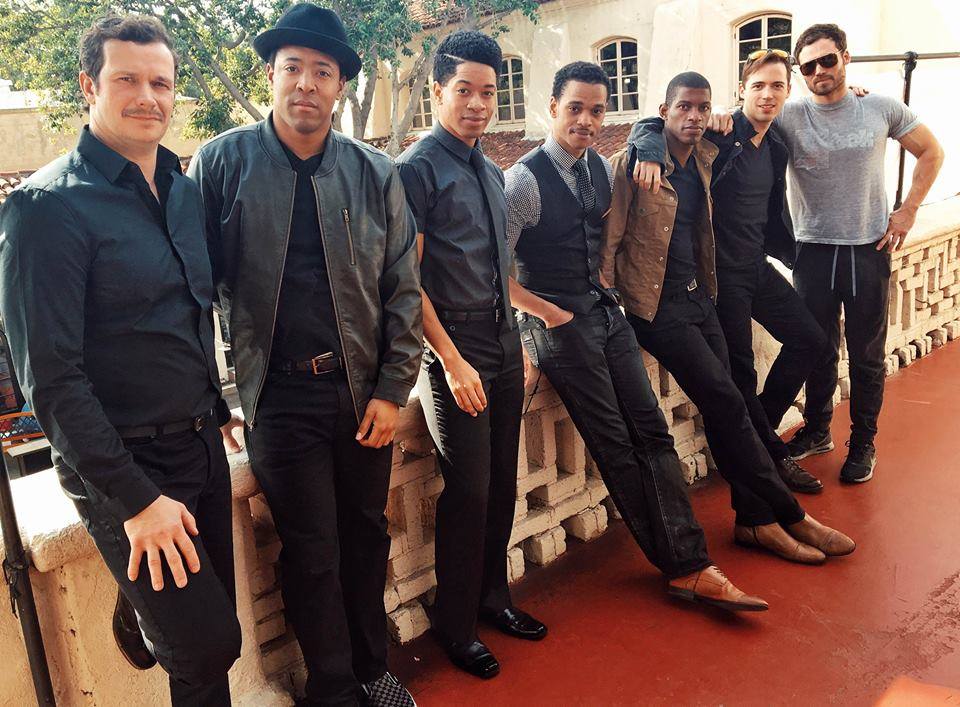 The cast of "Fly" taking a break from rehearsals at the Pasadena Playhouse. From left to right: Anthony J. Goes, Terrell Wheeler, Desmond Newson Brooks Brantly, Damian Thompson, Ross Cowan and Brandon Nagle. Missing from this photo is cast member Omar Edwards.