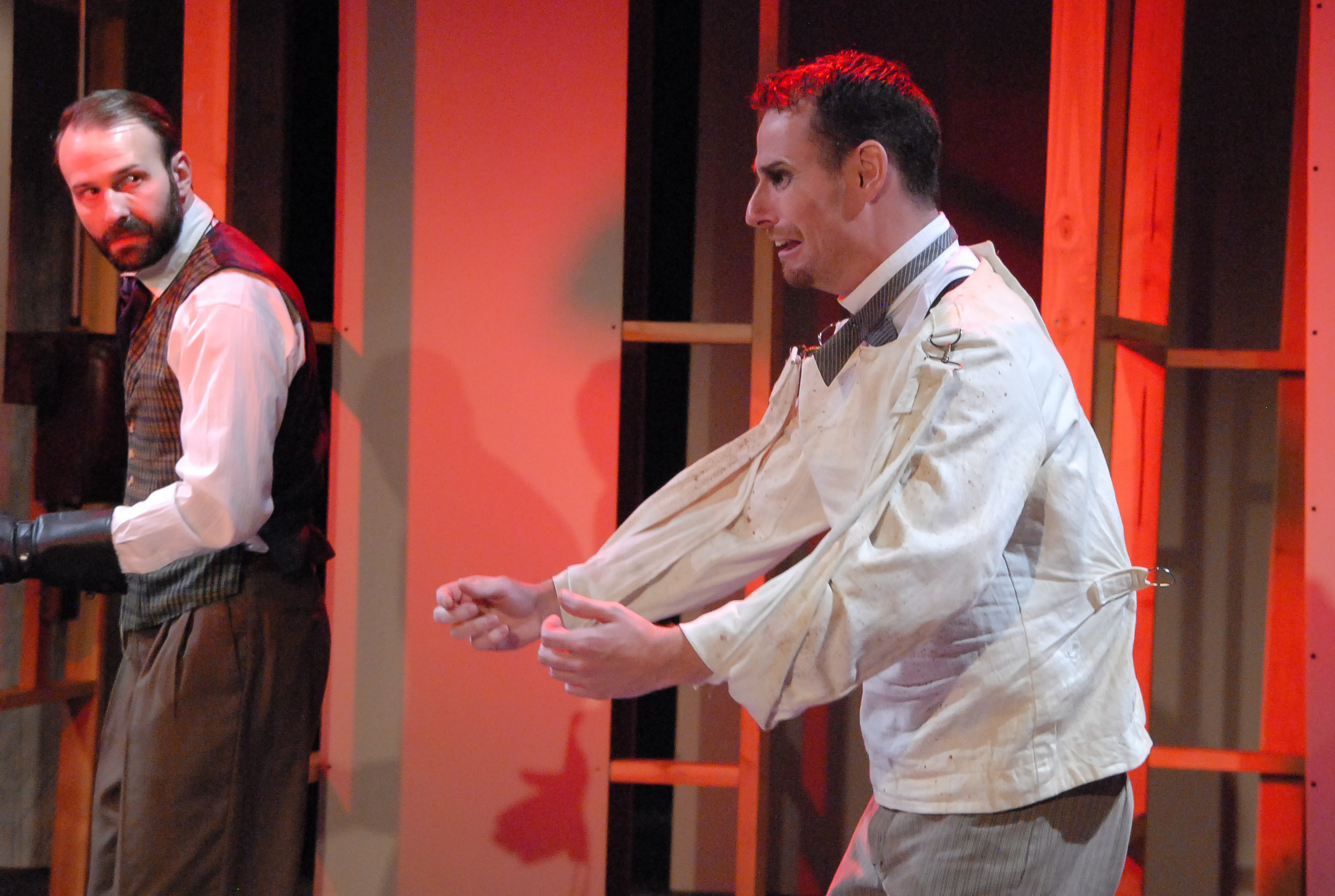 (from left to right) Thaddeus Shafer as DR. DUCHENNE and Andrew Eldredge as PEPE. Photo courtesy of Elena Flores.