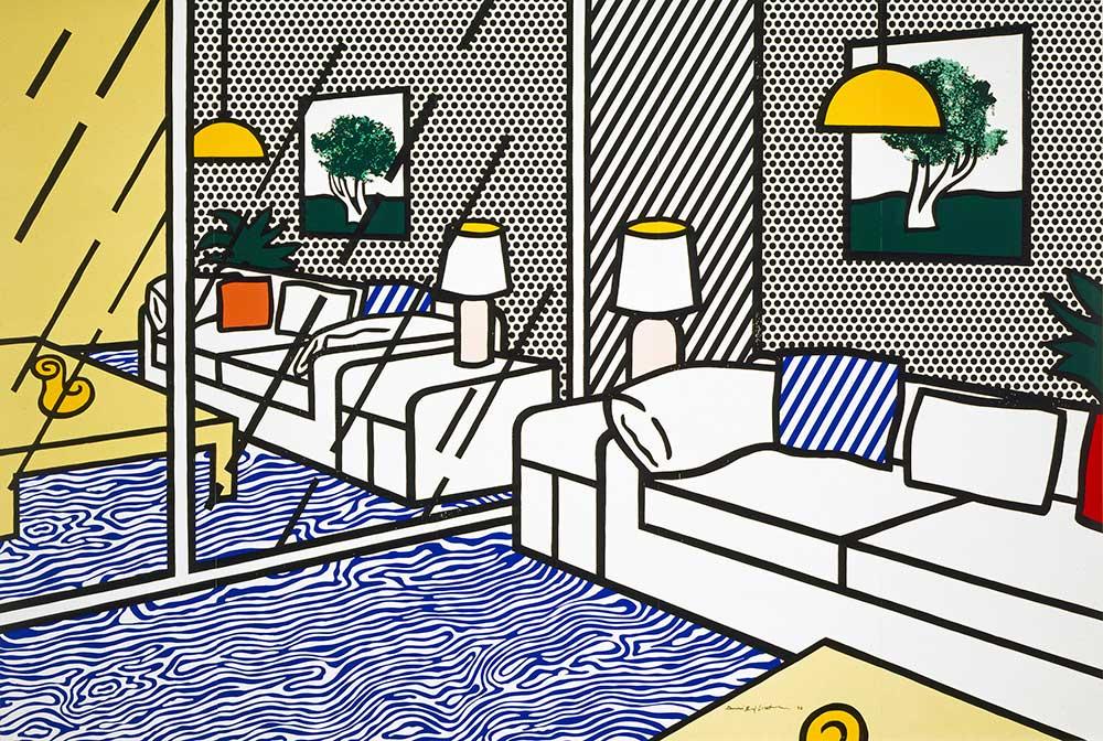 Roy Lichtenstein, Wallpaper with Blue Floor Interior, 1992. Collection of the Jordan Schnitzer Family Foundation. © Estate of Roy Lichtenstein / Gemini G.E.L.